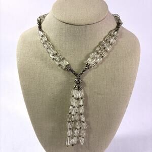 Antique Sterling Silver 925 Clear Crystal Beaded Necklace Dangle 16"